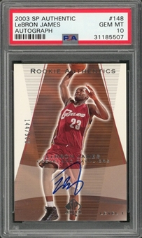 2003/04 SP Authentic #148 LeBron James Signed Rookie Card (#144/500) – PSA GEM MT 10